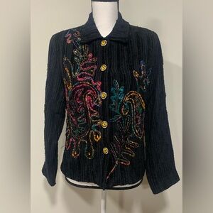 Daniel K Embroidered Jacket Womens SM Wearable Art Black Embellished Artsy